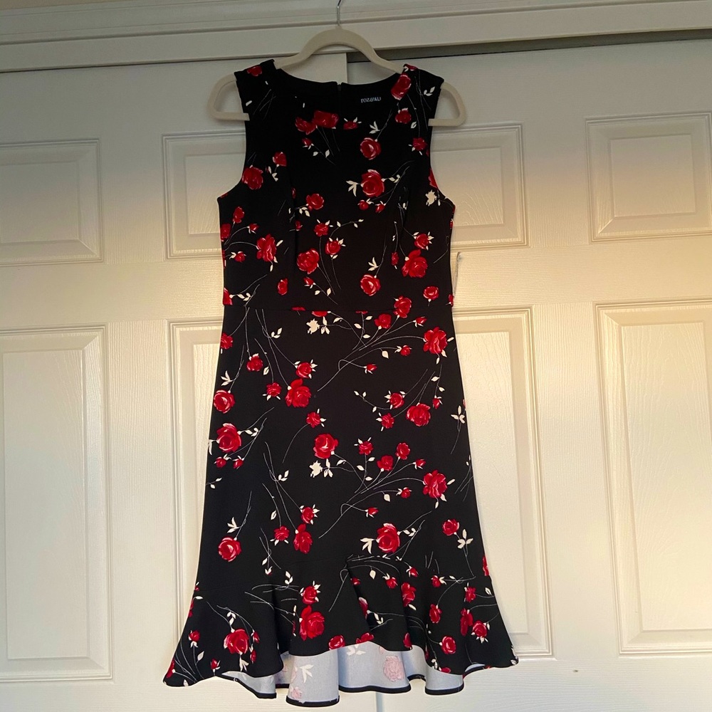 NWT Roz & Ali Red and Black Floral Work Dress